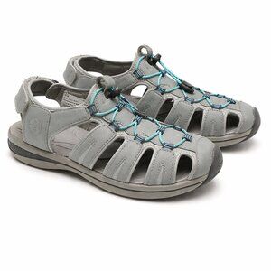 Khombu Gray Sport Sandals | Blue Accent Outdoor Walking Sandals | Comfort Travel